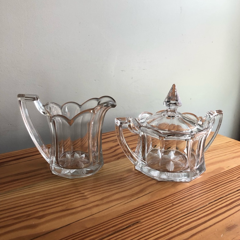 Vintage Krys-Tol Chippendale Pattern Creamer & Covered Sugar Bowl Set Glassware